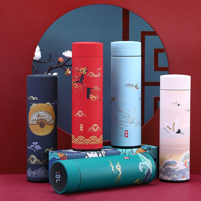 Vacuum Insulated Tea Flask with Traditional Art