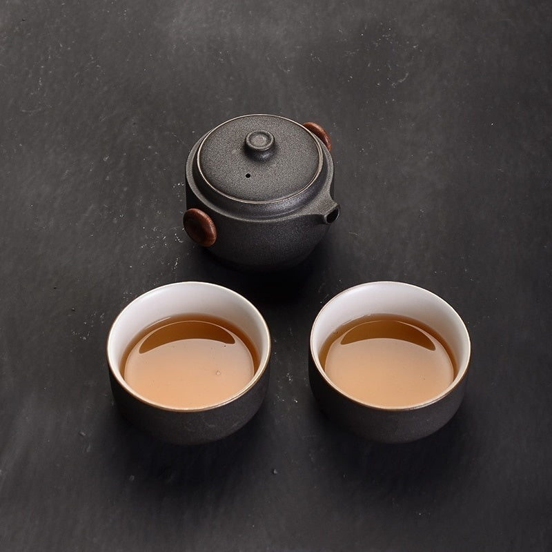 Compact Stackable Ceramic Tea Set for Two