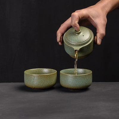 Compact Stackable Ceramic Tea Set for Two