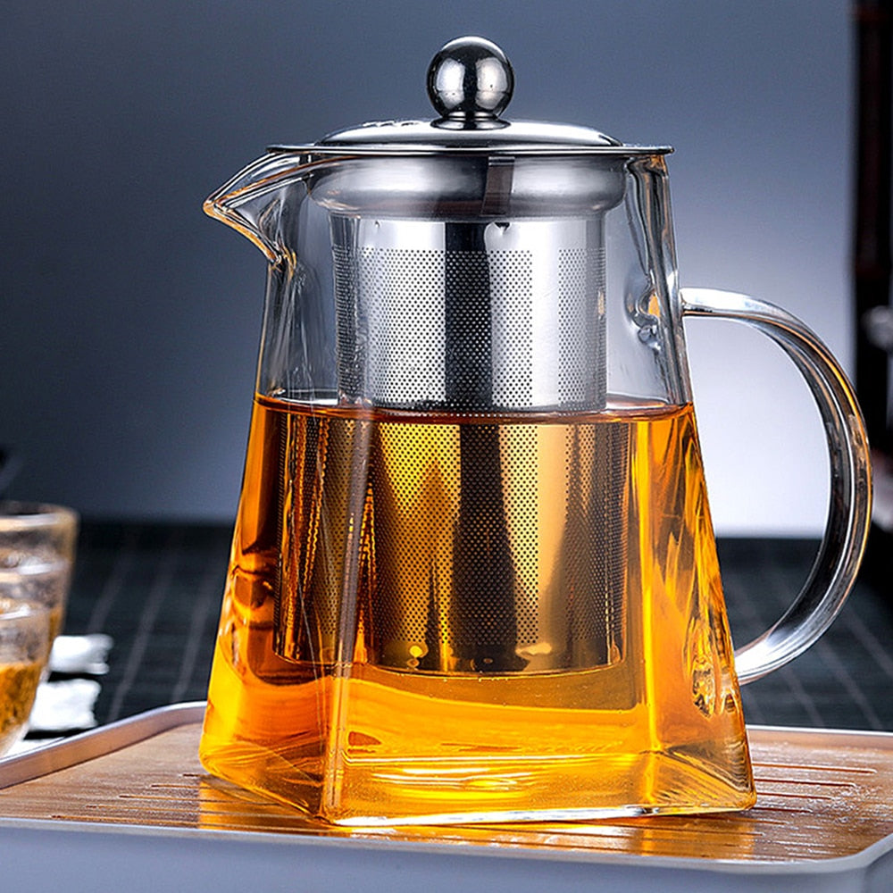 Angular Glass Teapot With Stainless Steel Infuser